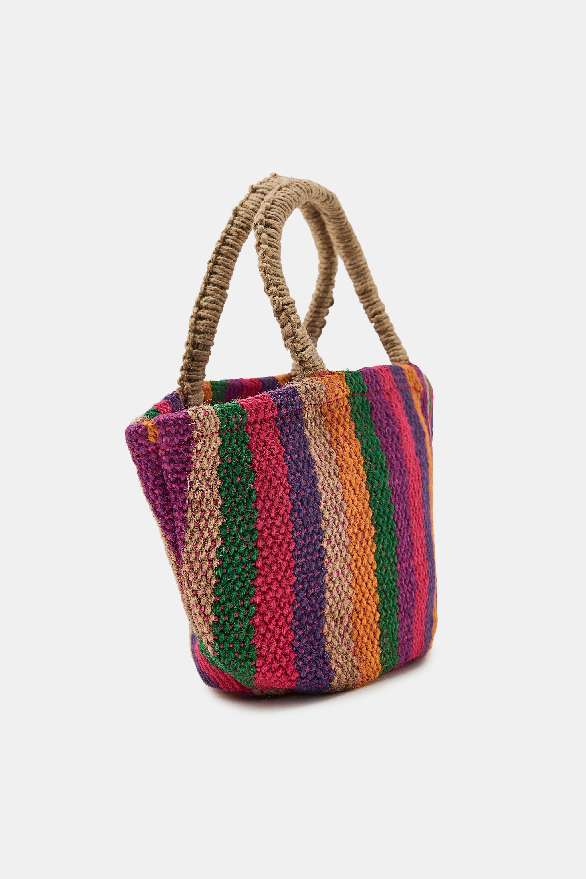 MINI SAC OVALE RAYURES 100% JUTE